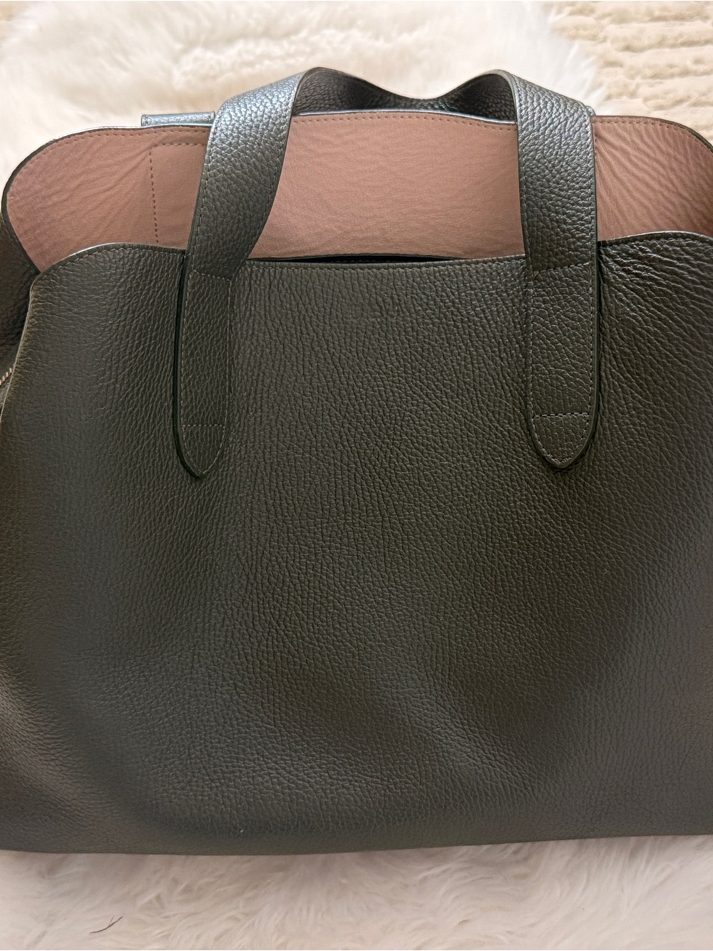Cuyana Pebbled Leather Satchel in Dark Green